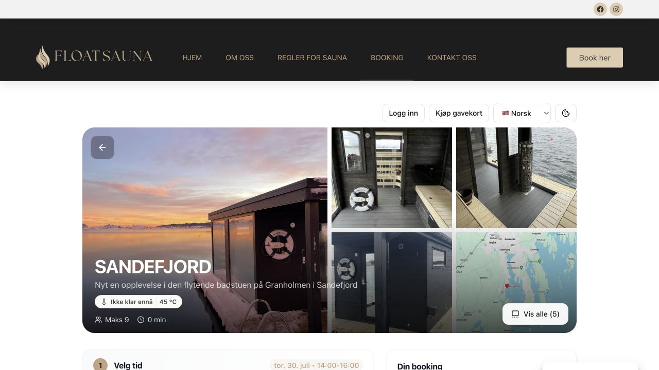 Float Sauna sin mobiltilpassede bookingopplevelse